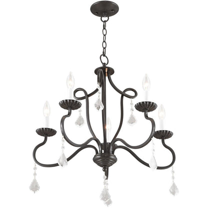 Bronze Five Light Metal Dimmable Chandelier With Shades HomeRoots