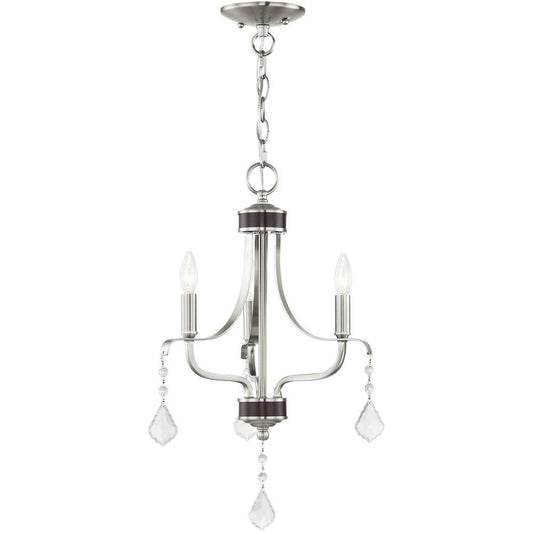 Nickel Three Light Metal Dimmable Chandelier With Shades HomeRoots