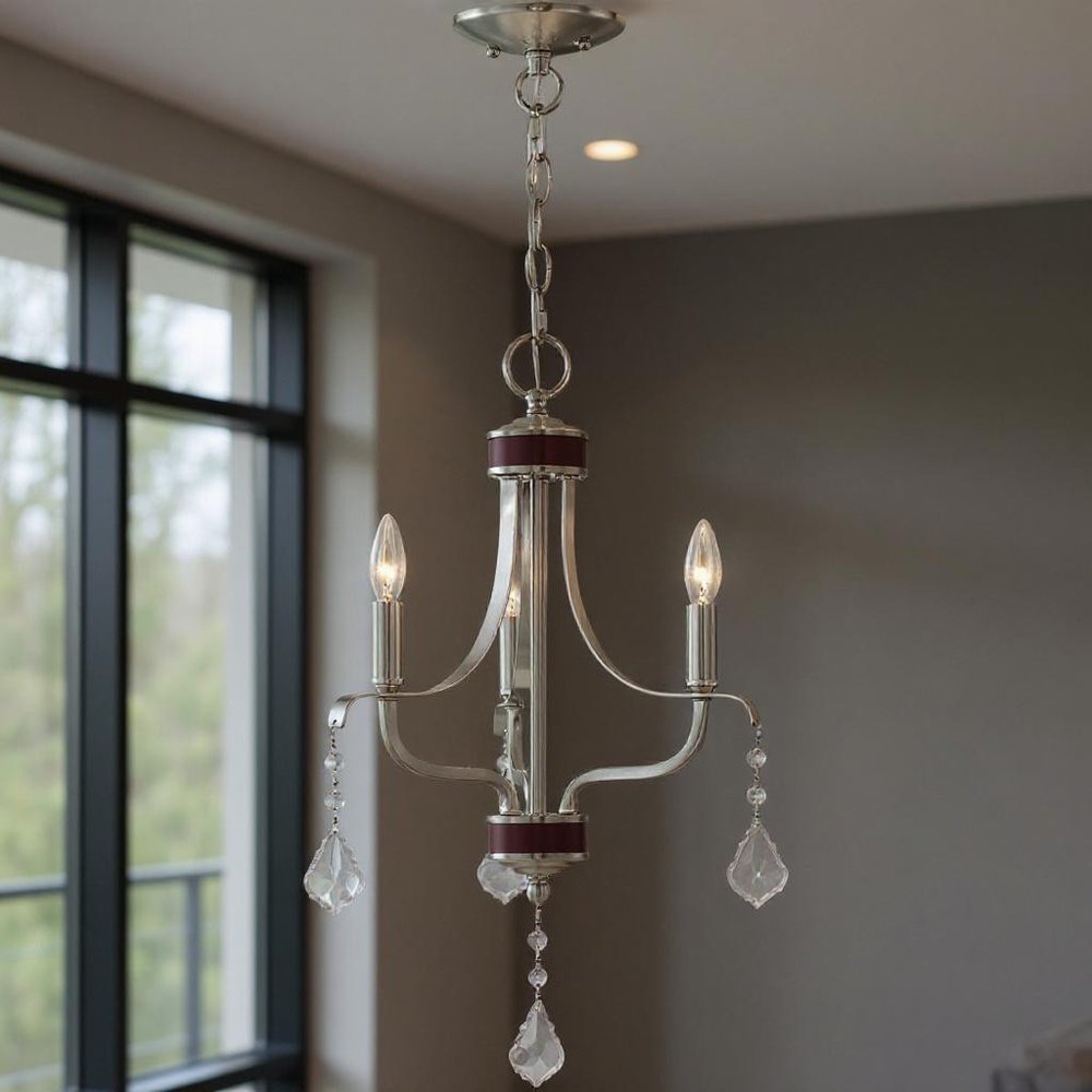 Nickel Three Light Metal Dimmable Chandelier With Shades HomeRoots