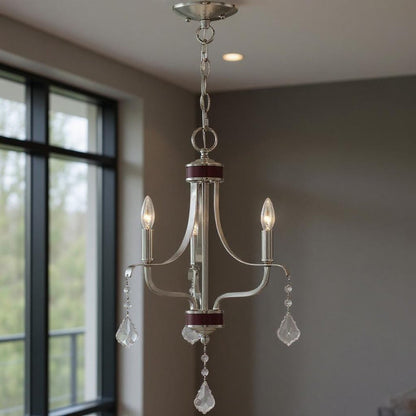 Nickel Three Light Metal Dimmable Chandelier With Shades HomeRoots