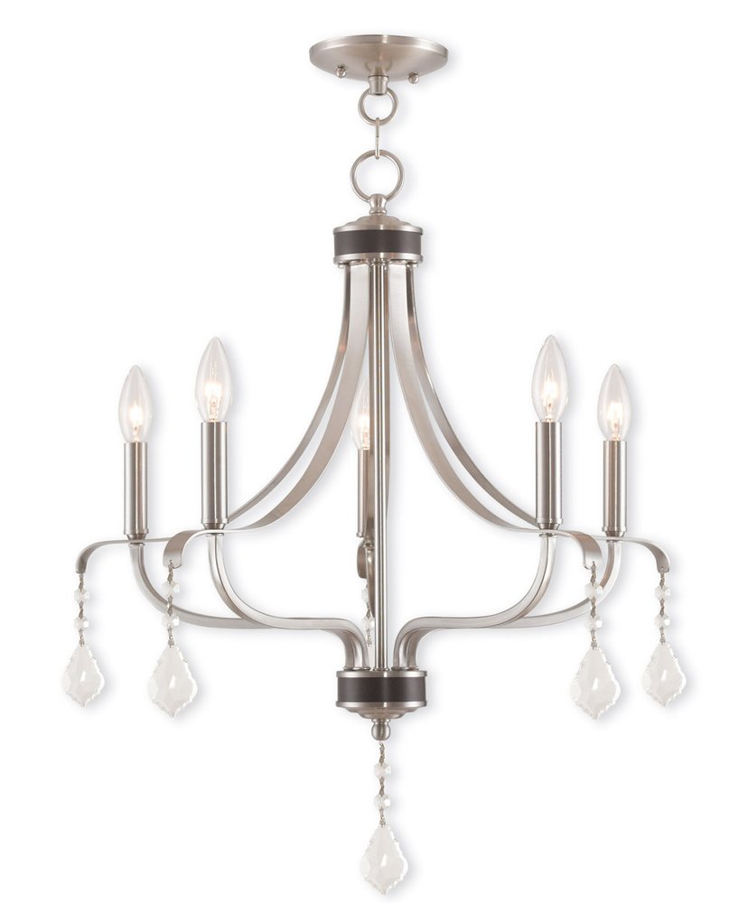 Nickel Five Light Metal Dimmable Chandelier With Shades HomeRoots