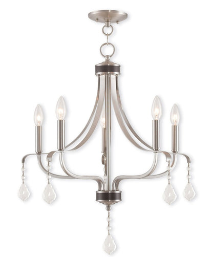 Nickel Five Light Metal Dimmable Chandelier With Shades HomeRoots