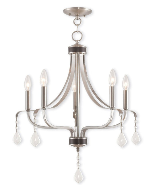Nickel Five Light Metal Dimmable Chandelier With Shades HomeRoots