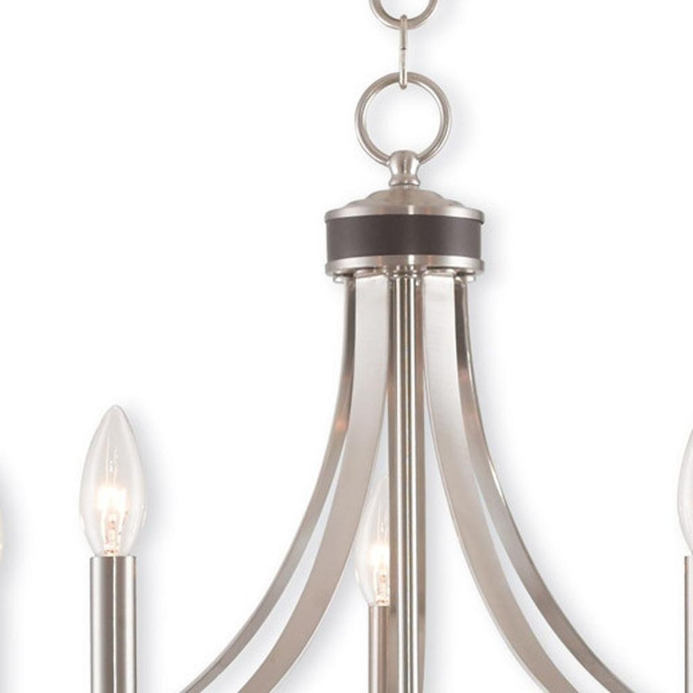 Nickel Five Light Metal Dimmable Chandelier With Shades HomeRoots