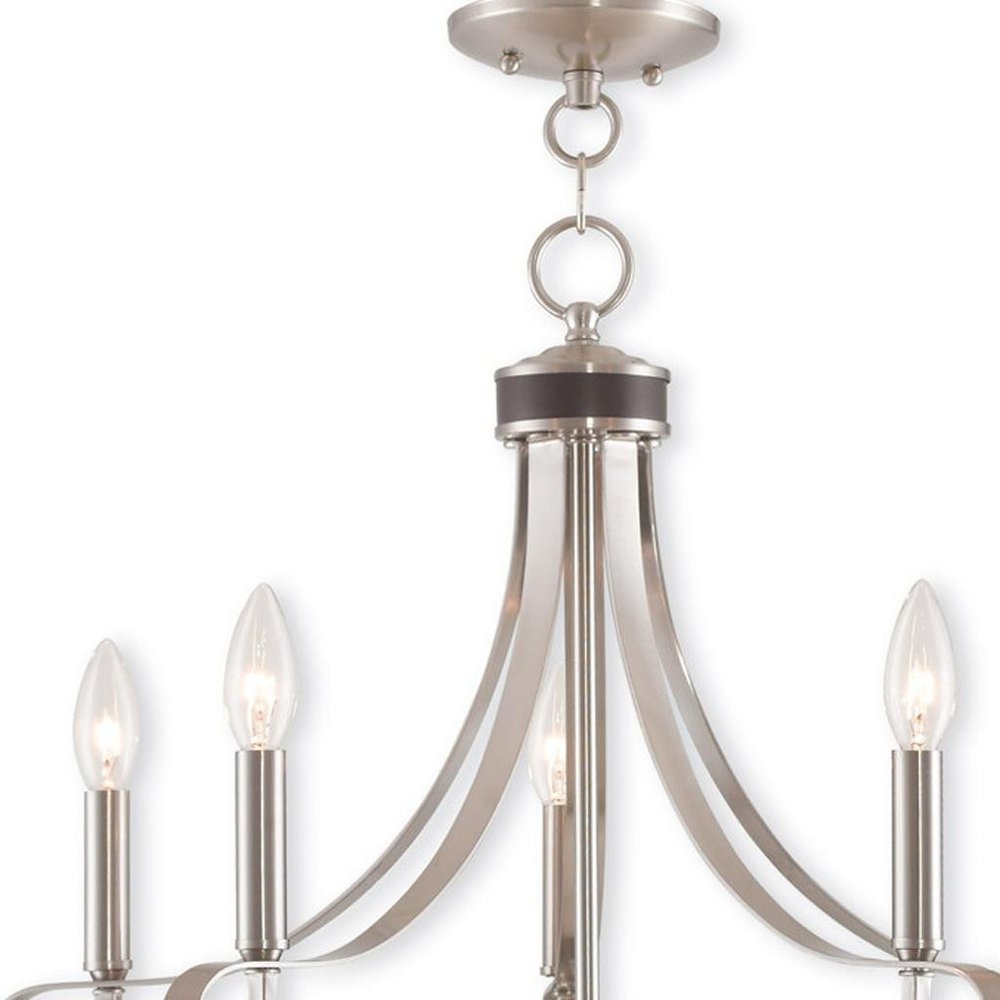 Nickel Five Light Metal Dimmable Chandelier With Shades HomeRoots