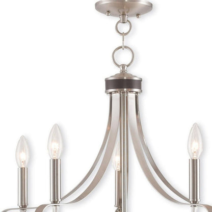 Nickel Five Light Metal Dimmable Chandelier With Shades HomeRoots