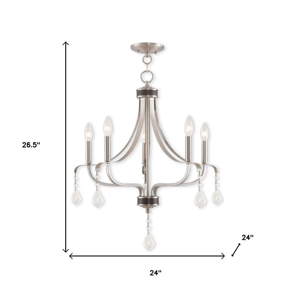 Nickel Five Light Metal Dimmable Chandelier With Shades HomeRoots