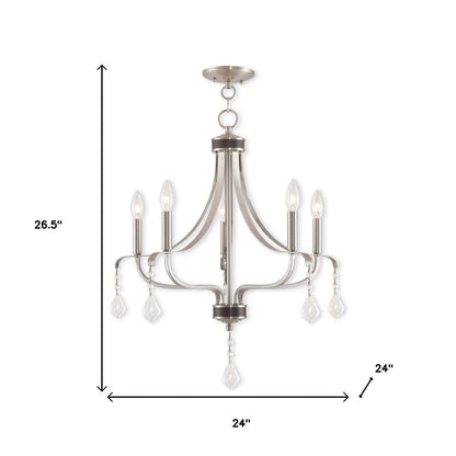 Nickel Five Light Metal Dimmable Chandelier With Shades HomeRoots