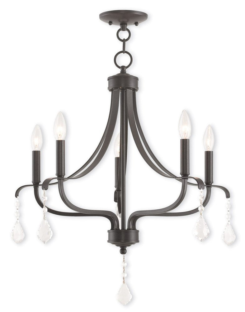 Bronze Five Light Metal Dimmable Chandelier With Shades HomeRoots