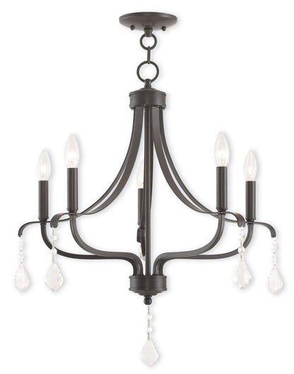 Bronze Five Light Metal Dimmable Chandelier With Shades HomeRoots