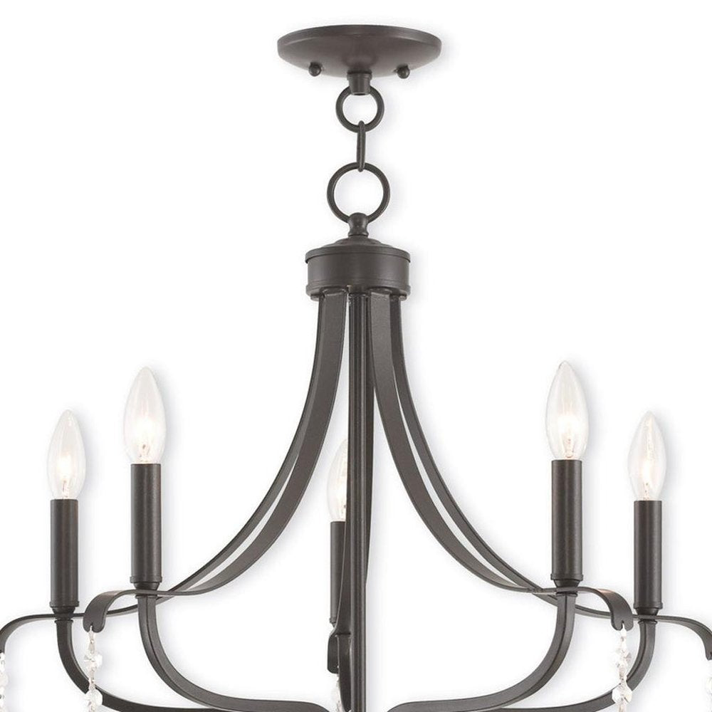 Bronze Five Light Metal Dimmable Chandelier With Shades HomeRoots