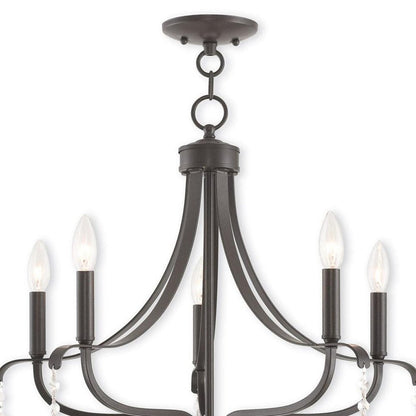 Bronze Five Light Metal Dimmable Chandelier With Shades HomeRoots