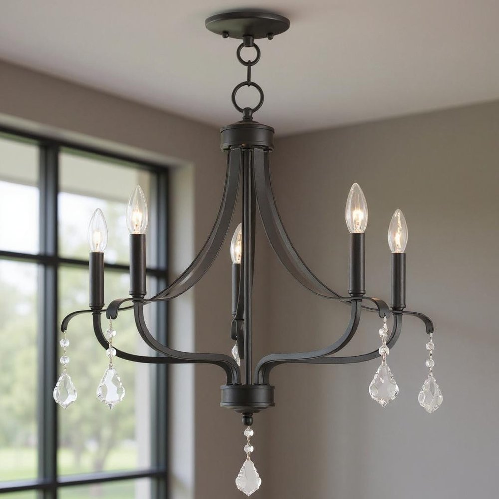 Bronze Five Light Metal Dimmable Chandelier With Shades HomeRoots