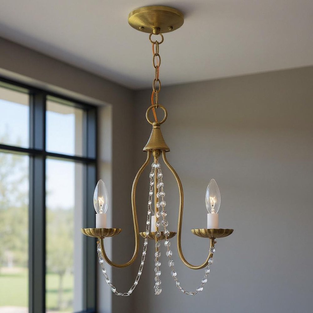 Antiqued Brass Three Light Metal Dimmable Chandelier With Shades HomeRoots