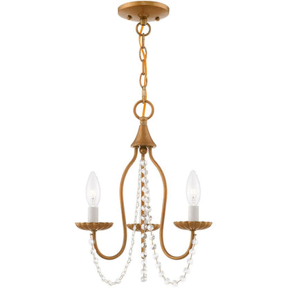 Antiqued Gold Three Light Metal Dimmable Chandelier With Shades HomeRoots