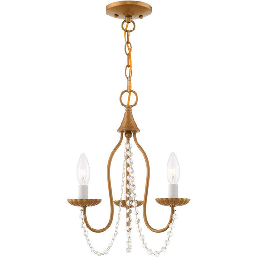 Antiqued Gold Three Light Metal Dimmable Chandelier With Shades HomeRoots