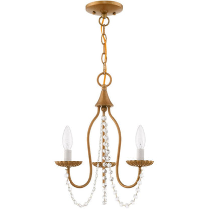 Antiqued Gold Three Light Metal Dimmable Chandelier With Shades HomeRoots