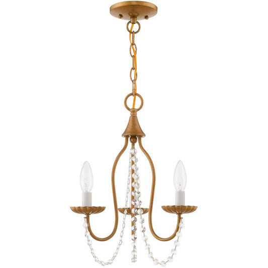 Antiqued Gold Three Light Metal Dimmable Chandelier With Shades HomeRoots