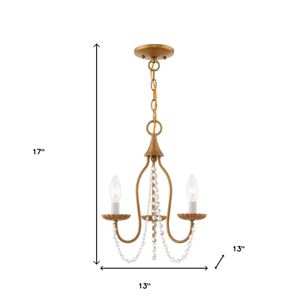 Antiqued Gold Three Light Metal Dimmable Chandelier With Shades HomeRoots