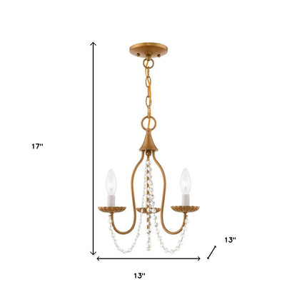 Antiqued Gold Three Light Metal Dimmable Chandelier With Shades HomeRoots