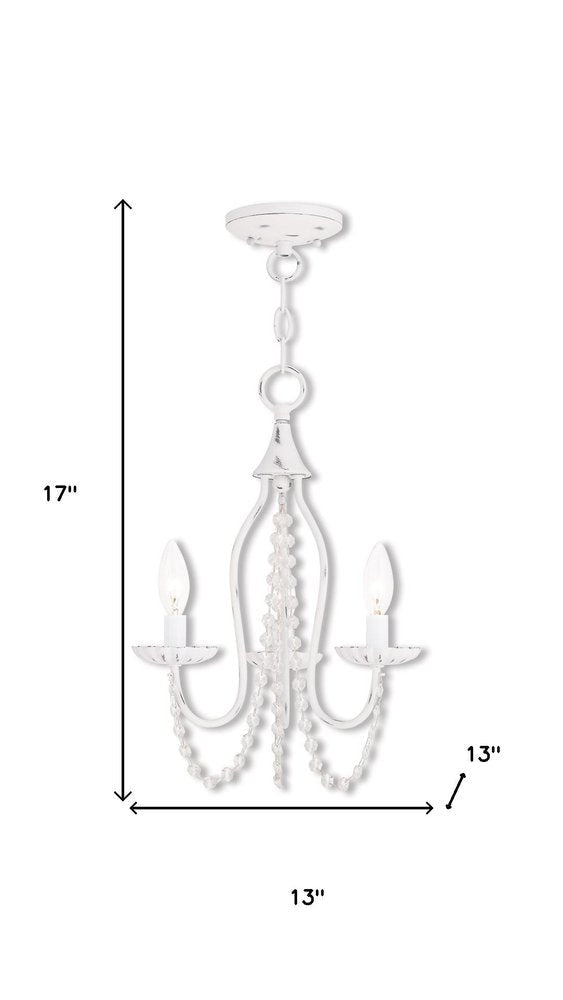 White Three Light Metal Dimmable Chandelier With Shades HomeRoots