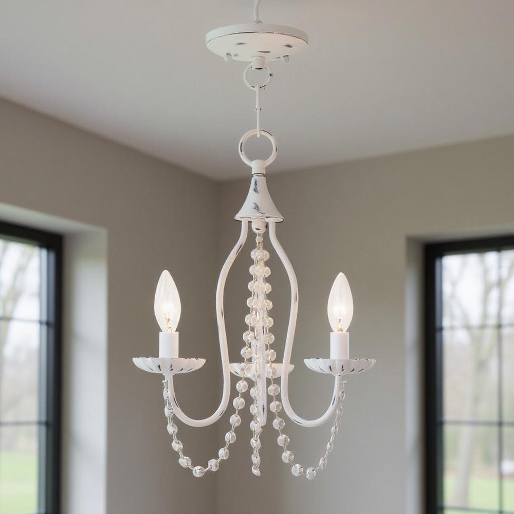 White Three Light Metal Dimmable Chandelier With Shades HomeRoots