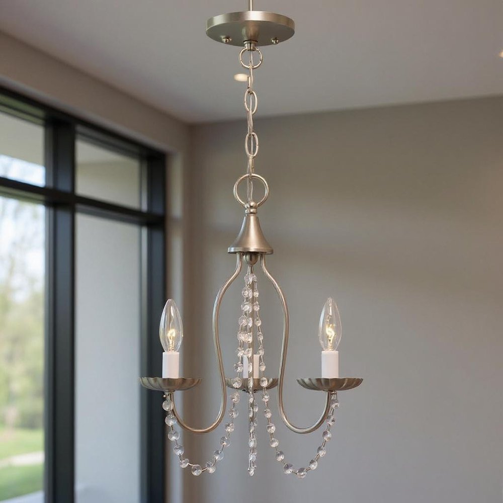 Nickel Three Light Metal Dimmable Chandelier With Shades HomeRoots