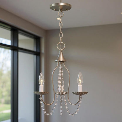 Nickel Three Light Metal Dimmable Chandelier With Shades HomeRoots