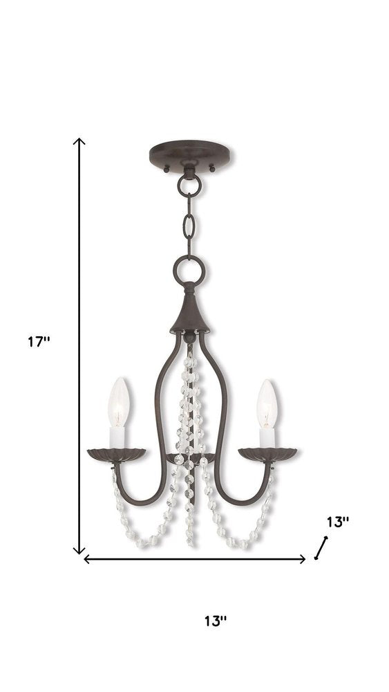 Bronze And Clear Three Light Metal Dimmable Chandelier With Shades HomeRoots