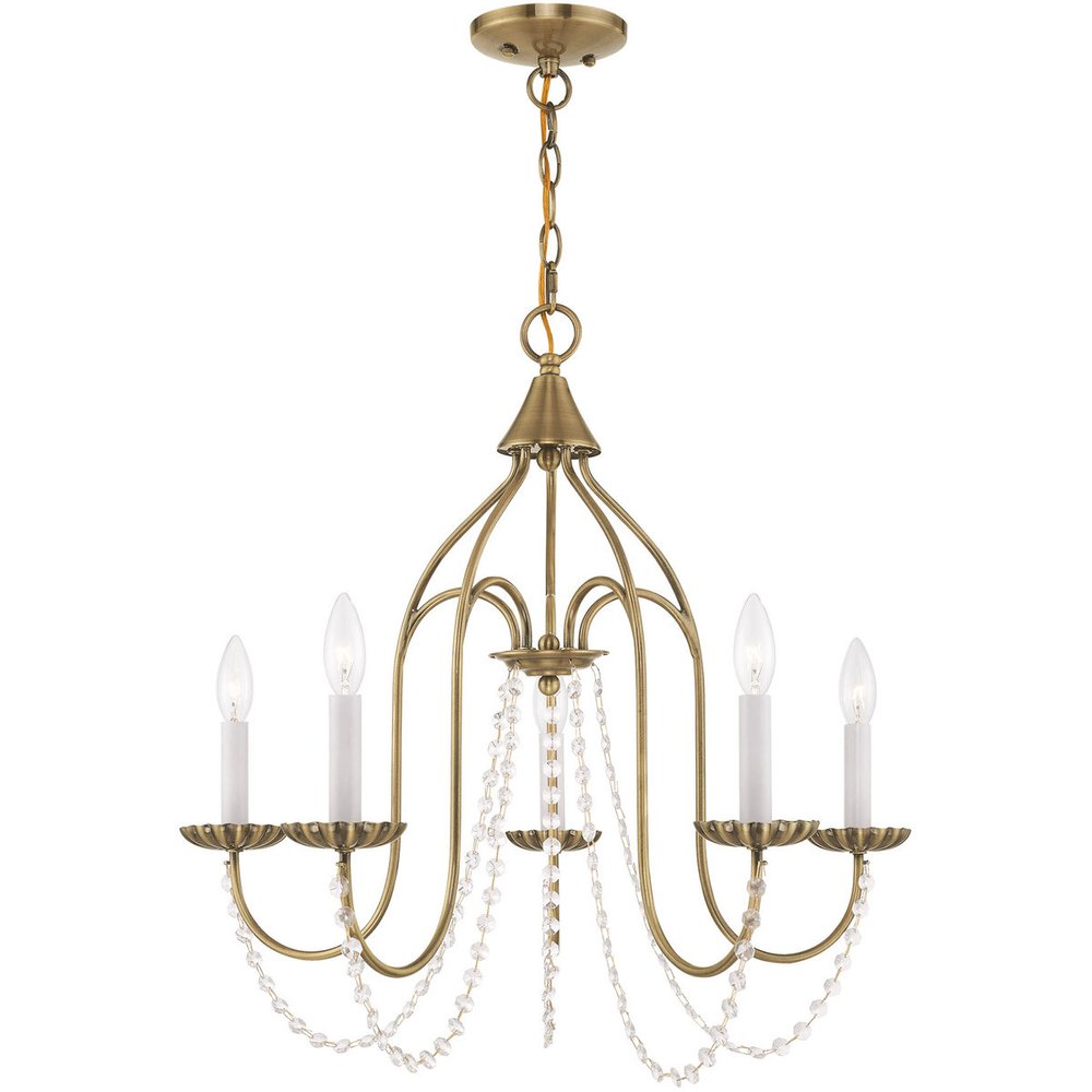 Antiqued Brass Five Light Metal Dimmable Chandelier With Shades HomeRoots