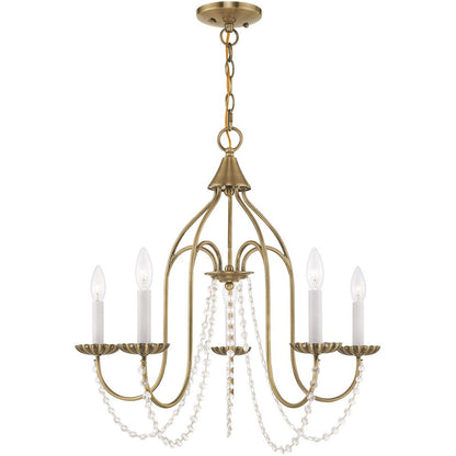Antiqued Brass Five Light Metal Dimmable Chandelier With Shades HomeRoots