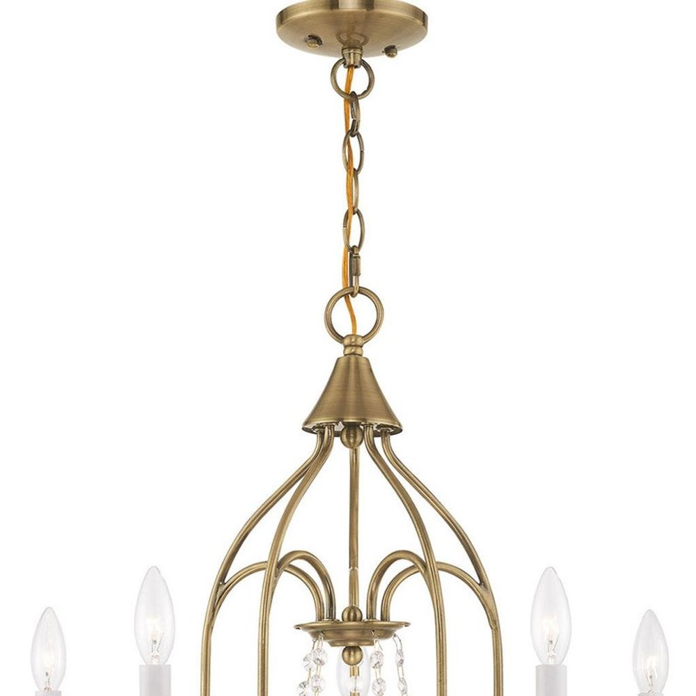Antiqued Brass Five Light Metal Dimmable Chandelier With Shades HomeRoots