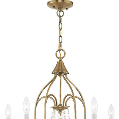 Antiqued Brass Five Light Metal Dimmable Chandelier With Shades HomeRoots