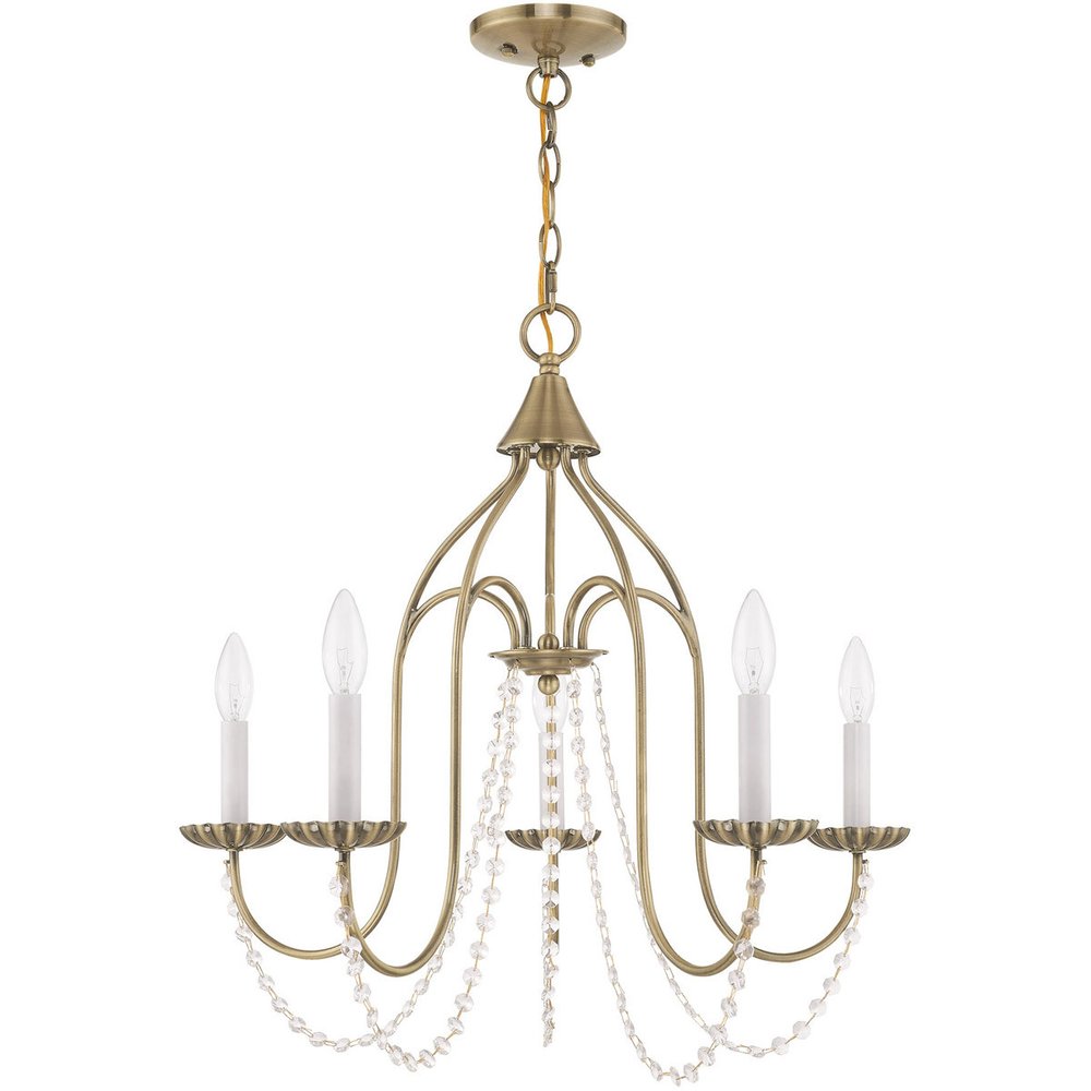 Antiqued Brass Five Light Metal Dimmable Chandelier With Shades HomeRoots