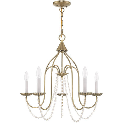 Antiqued Brass Five Light Metal Dimmable Chandelier With Shades HomeRoots
