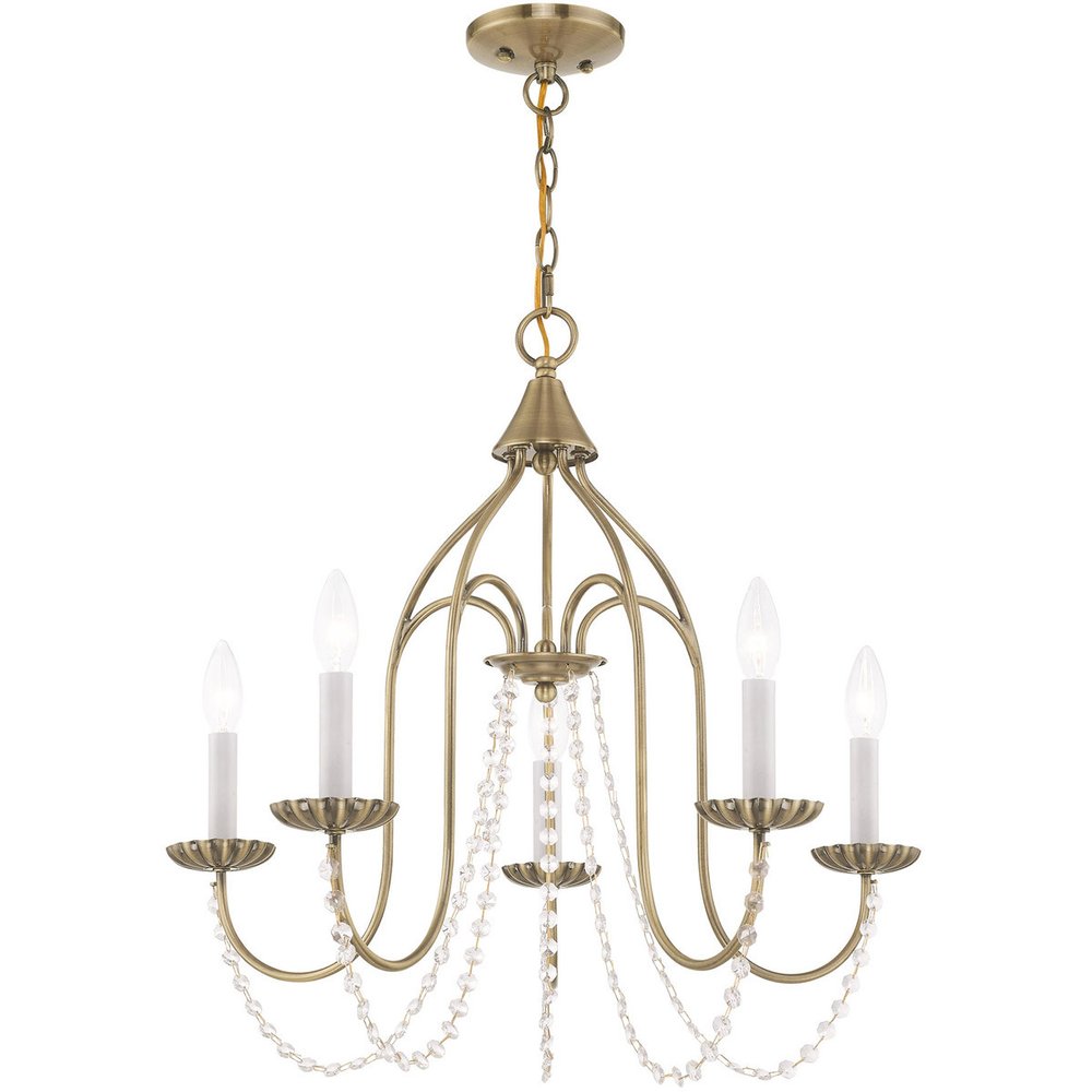 Antiqued Brass Five Light Metal Dimmable Chandelier With Shades HomeRoots