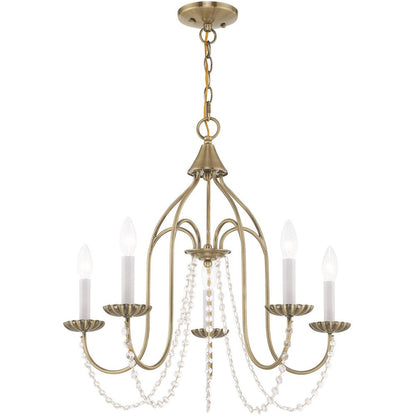 Antiqued Brass Five Light Metal Dimmable Chandelier With Shades HomeRoots
