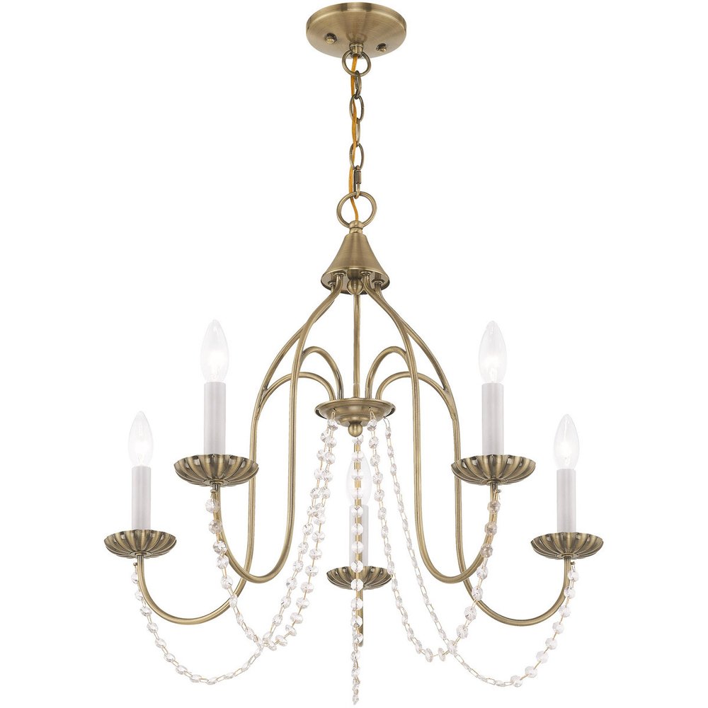 Antiqued Brass Five Light Metal Dimmable Chandelier With Shades HomeRoots