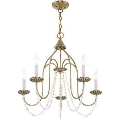Antiqued Brass Five Light Metal Dimmable Chandelier With Shades HomeRoots