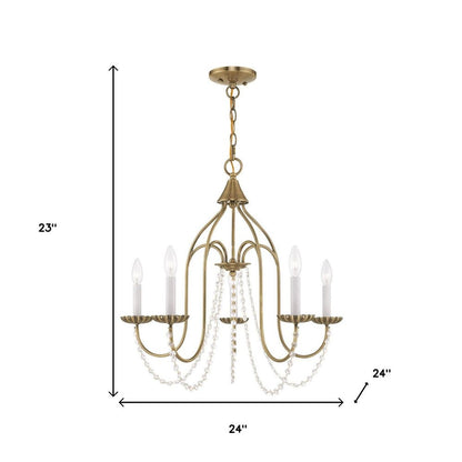 Antiqued Brass Five Light Metal Dimmable Chandelier With Shades HomeRoots