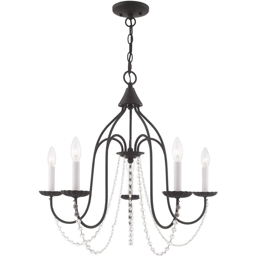 Black Five Light Metal Dimmable Chandelier With Shades HomeRoots