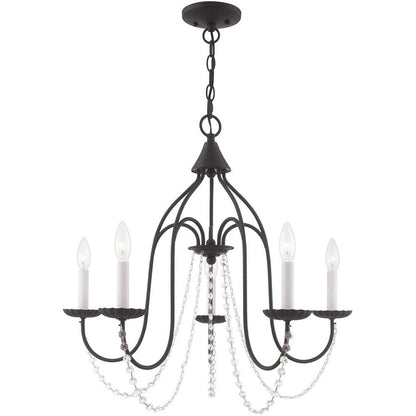 Black Five Light Metal Dimmable Chandelier With Shades HomeRoots