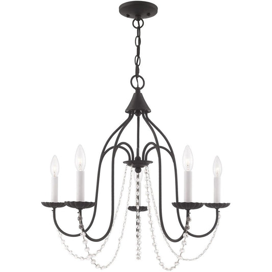 Black Five Light Metal Dimmable Chandelier With Shades HomeRoots