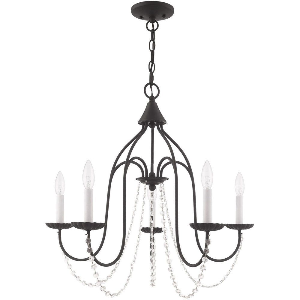 Black Five Light Metal Dimmable Chandelier With Shades HomeRoots