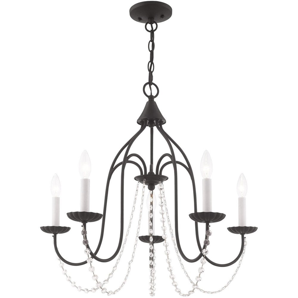 Black Five Light Metal Dimmable Chandelier With Shades HomeRoots