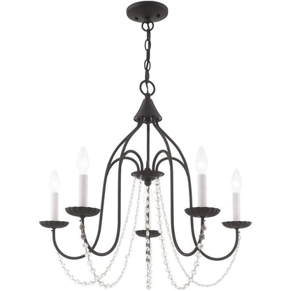 Black Five Light Metal Dimmable Chandelier With Shades HomeRoots