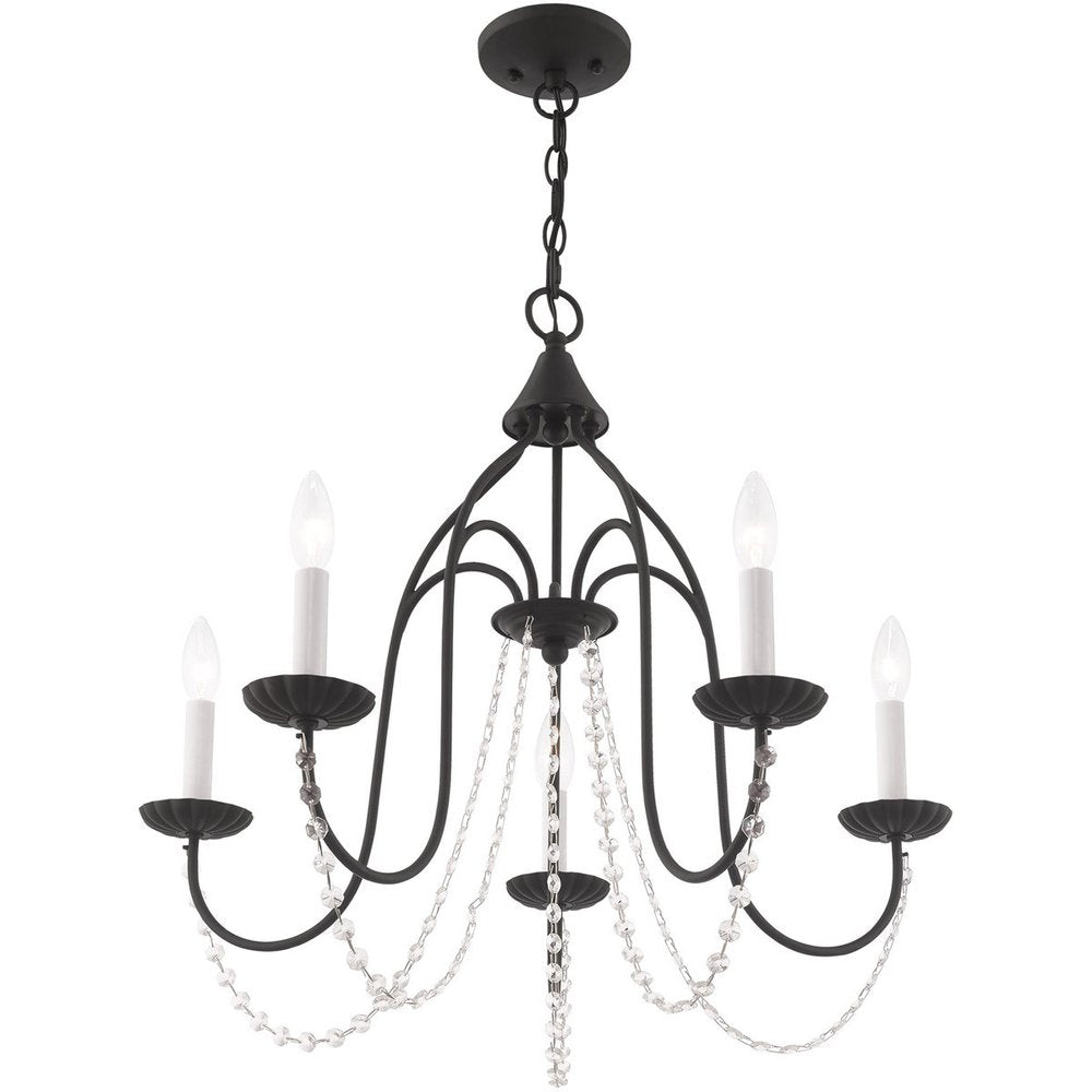 Black Five Light Metal Dimmable Chandelier With Shades HomeRoots