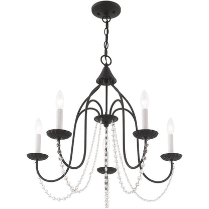 Black Five Light Metal Dimmable Chandelier With Shades HomeRoots