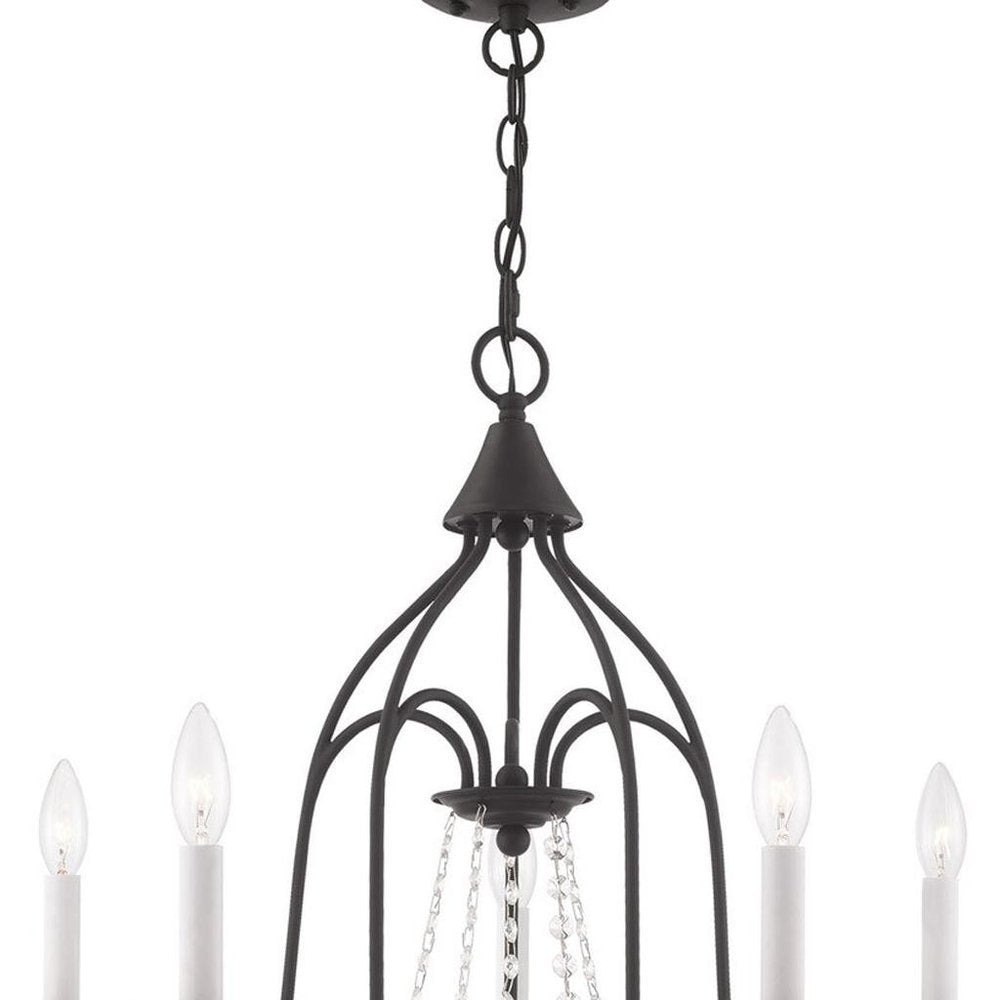 Black Five Light Metal Dimmable Chandelier With Shades HomeRoots
