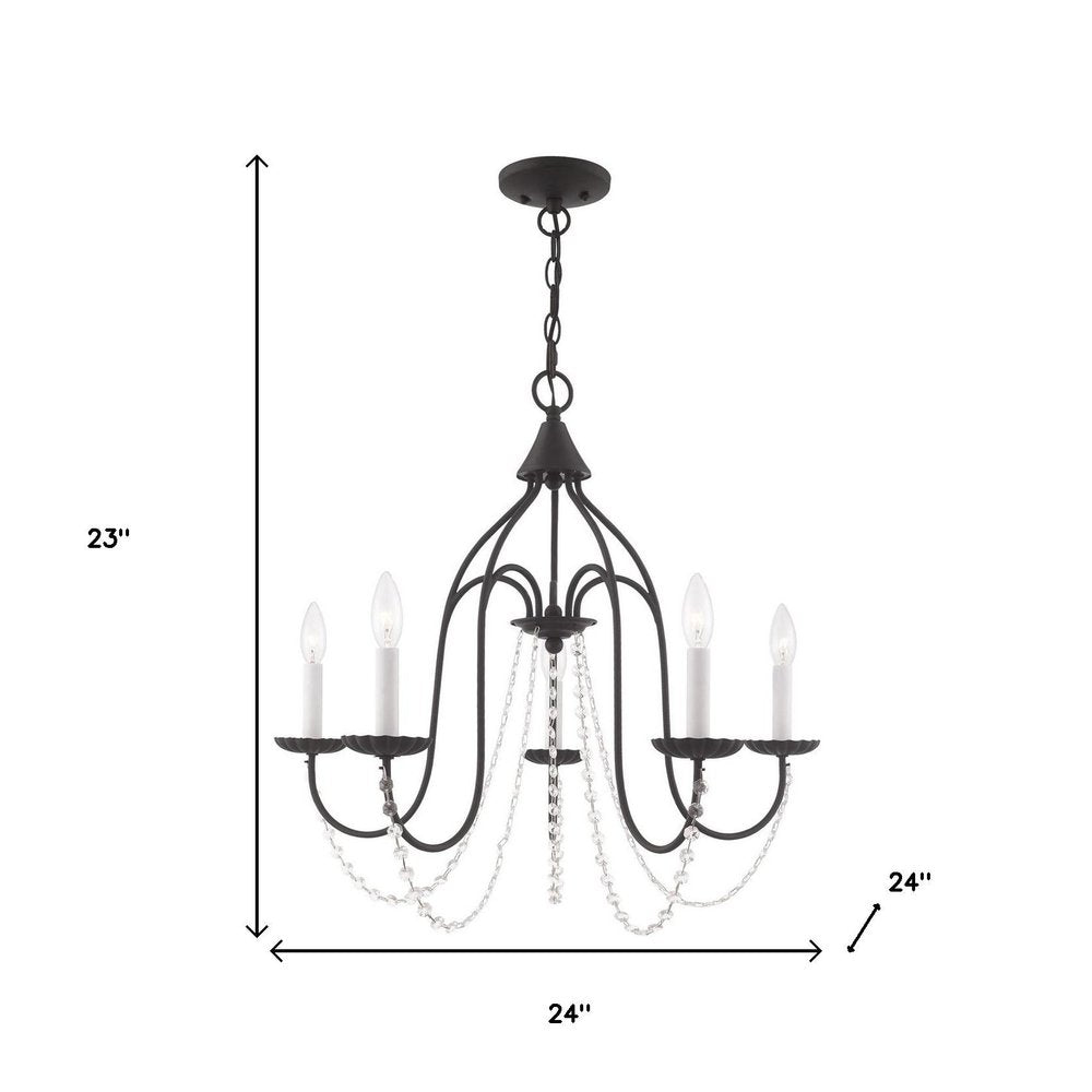 Black Five Light Metal Dimmable Chandelier With Shades HomeRoots